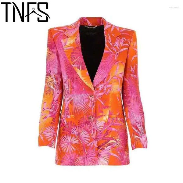 Trajes de mujer Yuerwang Mujeres Blazer Chaqueta Abrigo largo Traje de impresión Rojo Verde Primavera Plus Tamaño Lady y 2024 Moda