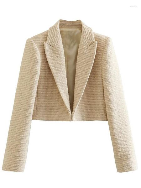 Damen Anzüge ZXQJ Frauen 2023 Mode vorne offen strukturiert kurze Ernte Blazer Mantel Vintage Langarm weibliche Oberbekleidung schicke Tops
