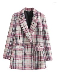 Trajes para mujeres ZXQJ Mujeres 2023 Tweed de moda Blazer Blazer Coat Vintage Flap Flap Pockets Femenino Outer -Chic Veste