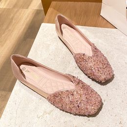 Chaussures de pois à fond plat d'été pour femmes chaussures de princesse décorées de fleurs perlées mousseux sans lacet chaussures décontractées 34-43 doux