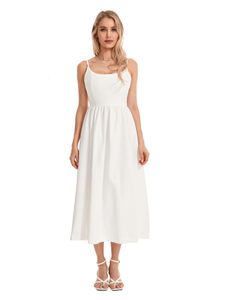Vrouwen Summer Midi Dress Solid Color Mouwless Backless Party Spaghetti Strap Beach 240424