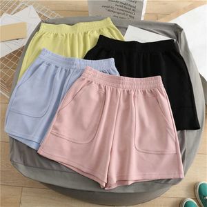 Dames Summer Solid High Hot Pants met zakken Casual Loose Sweatpants Elastische Taille Girls 'Bicycle Shorts P230530