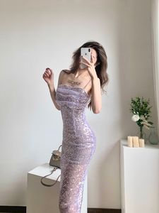 Femmes été spaghetti sangle paillette paillettes brillant bling gaze midi longue robe de soirée vestidos SML