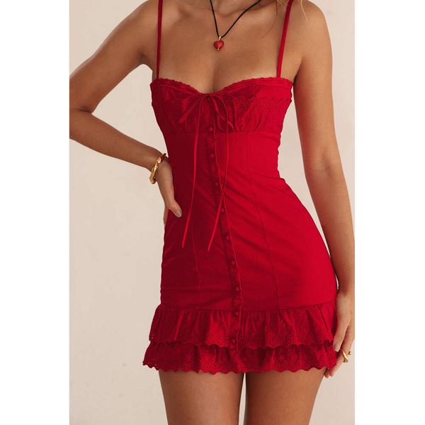 Vestido de verano para mujer, falda ajustada sin espalda, color rojo, 337499