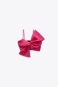 Débardeurs d'été pour femmes nouvelle couleur rose bretelle spaghetti asymétrique grand arc haut court bustier camis S M L