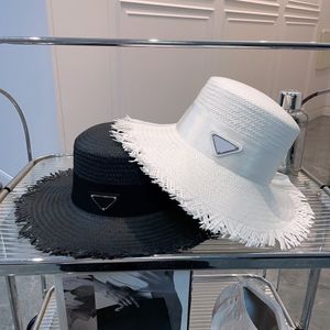Sombrero de cubo de diseñador de vacaciones de verano para mujer, protector solar transpirable, sombrero de paja con estampado de letras triangulares
