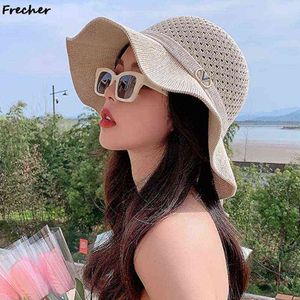 Casquette de soleil ondulée d'été pour femmes, chapeau de plage en tricot ajouré, pliable, ombre de voyage en plein air, chapeau de pêcheur G220301