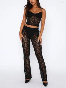 Dames Summer Y2K Set Mouwess Lace Sheer Camisole met lage taille broek Coquette esthetische outfit