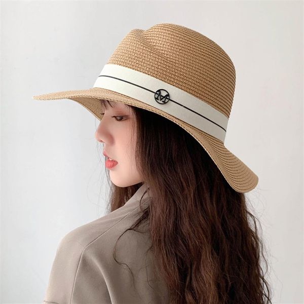 Chapeau de soleil d'été pour femmes, chapeau de paille avec lettre M, visière d'été, chapeaux de plage pour dames, nouvelle mode 317v