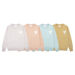 Pull ample à col ras du cou pour homme et femme, couleur Macaron, amour jacquard, nouvelle collection automne et hiver