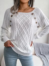 Pull femme décontracté col carré boutons à manches longues pulls tricotés et pulls pour automne hiver 2023 231031