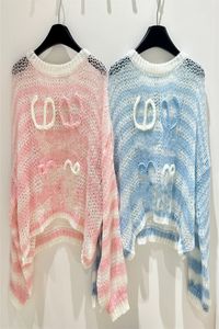 Suéter de mujer suéteres de diseñador mujer suéter vintage de mohair de manga larga suéter de punto a rayas de arco iris de lana con cuello redondo de invierno para mujer ropa de diseño de lujo z6