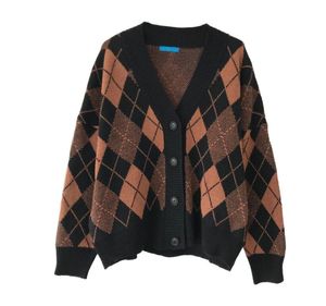 Pull Femme Cardigan Tricoté Luxe Contraste Design Rayure Couronne Motif Col V Bouton Pull Manches Longues