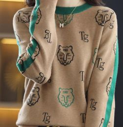 Pull femme tricoté tigre luxe lettre automne hiver chaud mode pull haut
