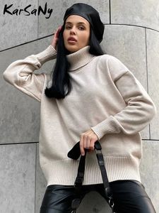 Suéter de mujer Suéteres gruesos de gran tamaño con cuello alto para mujer Jerséis blancos cálidos de invierno Suéter de punto con cuello alto de gran tamaño para tops 231026