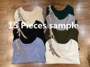 Pulls pour femmes 15 pièces échantillon diamant perles cachemire pull en laine tricoté pantalon chaud costume deux pièces pour la vente en gros