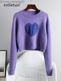 Dames truien 2019 Spring Candy Girl Sweater Purple gebreide schattige crop top hart patch werk Koreaanse schattige losse korte puller B-040 Z230814