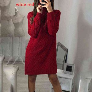 Damestruien 2022 Elegante vaste vastgebreid mini -jurk vrouwen herfst winter lange mouw warme trui jurk trui dames trui vrouwelijke kleding J220915