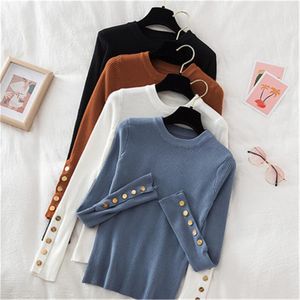 Dames Sweaters 2022 Stijl Herfst Winter Button O Hals Trui Dames Trui Korte Tight Long Sleeve Knit Low Taille Top Pullovers