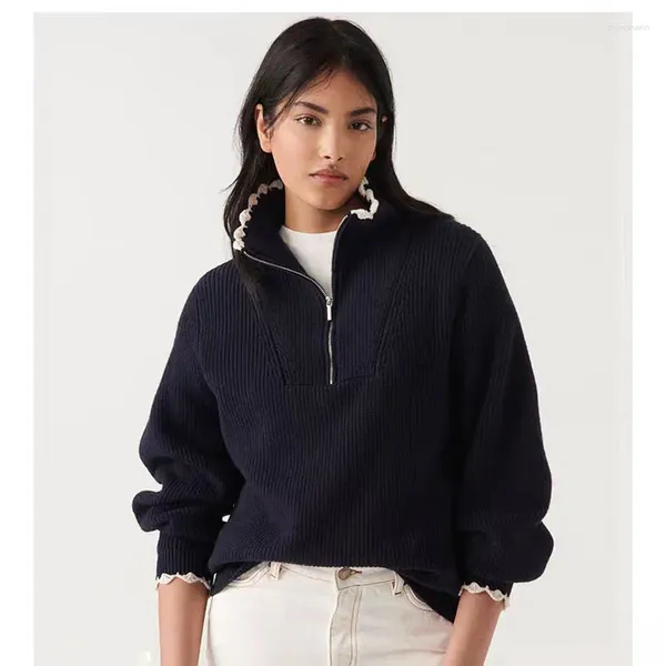 Suéteres de mujeres 2023 Otoño e invierno Blanco Blanco Contraste Color Collar Media Tortuga Tortuga Sweater Knit Women