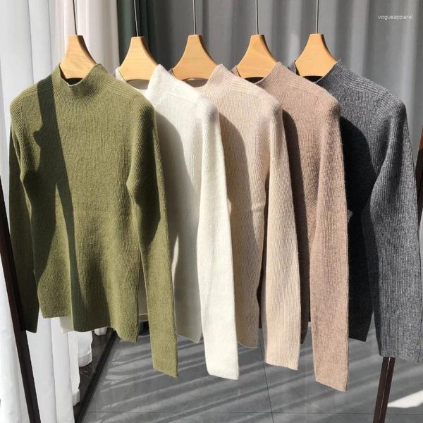 Pulls pour femmes 2023 automne et hiver à la mode décontracté demi-col de tortue conception sans couture pull en cachemire de laine