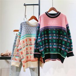 Pulls pour femmes 2023 automne et hiver Style littéraire forêt contraste Jacquard pull ample maigre tricots haut