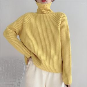 Suéteres de mujer 2023 diseño de otoño cuello alto manga larga suelta Color sólido ventilación trasera Jag suéter de punto asimétrico