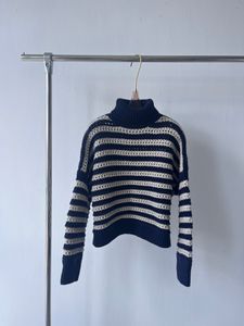 Damessweaters 2023 Herfst Europese mode Hoge hals Gestreepte trui van hoge kwaliteit wolgaren