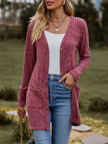 Chandails pour femmes 2023 Automne Long Cardigan Femmes Bouton Up Kimono Dames V Cou Tricoté Pull Cardigans pour 231218