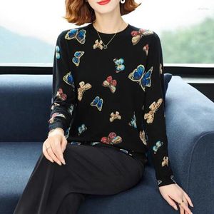 Dames truien 2023 herfstproduct Koreaanse korte print gebreide bodem shirt pullover los grote maat gebreide trui vrouwen warm