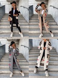 Dames Truien 2023 Herfst Winter Mode Gebreid Vest Dames Elegant Gestreept Patchwork Losse Lange Bovenkleding Casual Lange Mouw Trui Jas