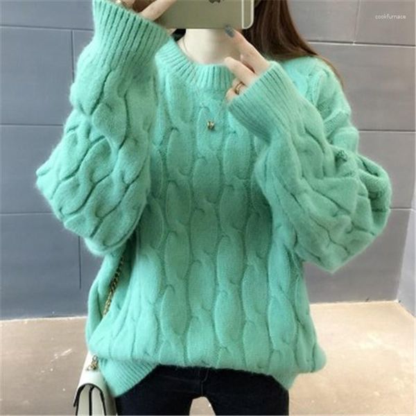 Sweaters de mujeres 2023 Autumn Winter Fashion Blue O-Neck Twisted Sweater Women Manga larga Puércajas Jumper Femenina Femenina