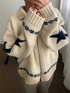 Suéteres de mujer 2023 Otoño Invierno Harajuku estrella Luna estampado tejido cálido suéter mujeres Vintage Zip Up Cardigan suelto Y2k Grunge grueso Jumper zln231127