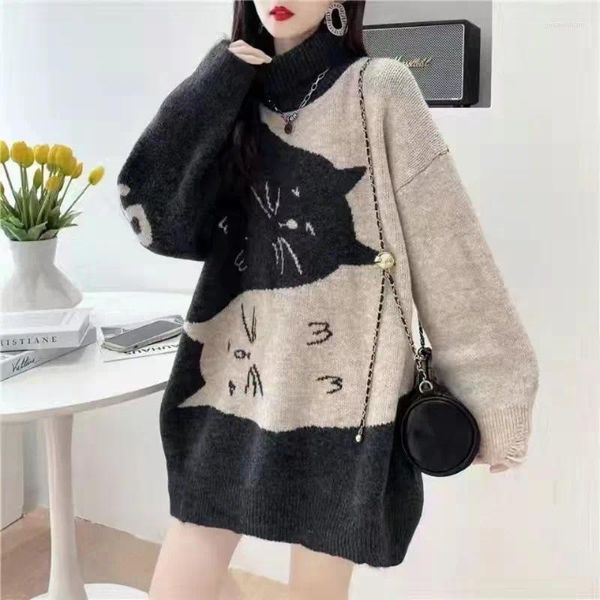 Chandails pour femmes 2023 Pull d'automne / hiver High Neck Sweater rétro Lazy Small Design Send for Women