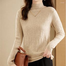 Frauen Pullover 2023 Herbst Winter Langarm Pullover Frauen Tops Mode Einfarbig Halb Hohe Kragen Slim Fit Kleidung 28645