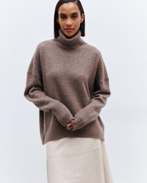 Suéteres femininos 2023 outono/inverno novo suéter polo europeu e americano solto gola alta quente suéter feminino