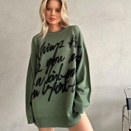 Frauen Pullover 2023 Herbst/Winter Neue Mode Marke Mode frauen Pullover Brief Stickerei Kontrast Rundhals frauen stricken
