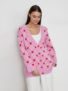 Cardigan tricoté à col en v imprimé Love pour femme, pull-over, nouvelle collection automne/hiver 2023