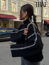 Pulls pour femmes 2023 automne hiver surdimensionné pull à col roulé en vrac amincissant design décontracté sens mode top en tricot vêtements d'extérieur