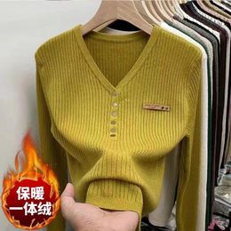 Suéteres de mujer 2023 Otoño Invierno pulóver suéter grueso cálido moda Jersey de punto de gran tamaño cuello en V suave tejido Tops Mujer