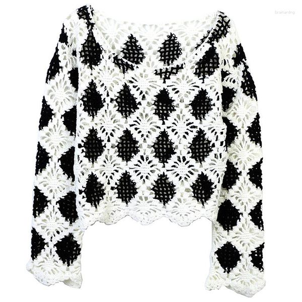 Suéteres para mujer 2023 Otoño Invierno Jerseys de alta calidad Señoras Allover Crochet Tejido de manga larga Casual Vintage Tops Jumpers