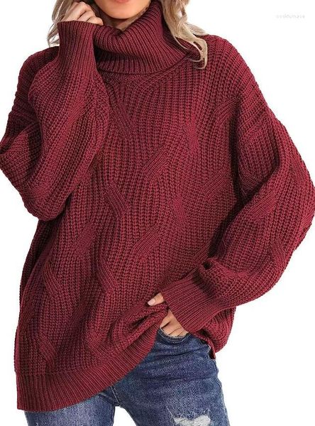 Suéteres de mujer 2023 Otoño Invierno Primavera Moda Casual Ajuste suelto Cuello alto Suéter de punto trenzado Tops con mangas largas