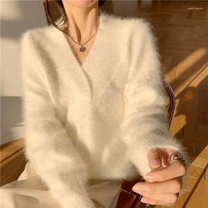 Dames truien 2023 herfst winter witte lange mouwen breien jumper vrouwelijke herfst zachte pullover dames vrouw v-nink mink cashmere trui