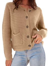 Pulls pour femmes 2023 Cardigan avec 2 poches automne ouvert avant boutonné manches longues décontracté gros tricot pulls 231023