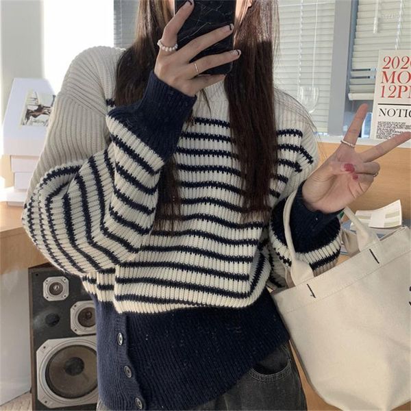 Pulls pour femmes 2023 Design Sense pull à col rond pull femme Style coréen lâche rayé français contraste couleur tricot haut