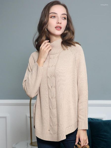 Pulls pour femmes 2023 européens et américains automne hiver femmes vêtements chauve-souris solide pull à manches longues col montant câble tricot pull hauts