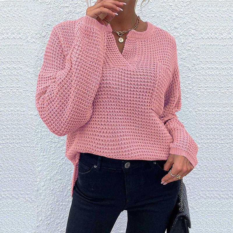 Women's Sweaters 2023 Fall Oversized Pullover Casual Collared V Neck Long Sleeve Lightweight Knit Five Button Sweater Men
