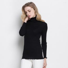 Suéteres femininos 2023 outono inverno mulheres pullovers 80% seda natural 20% algodão gola alta costela camisa de manga comprida camisola sólida tops básicos