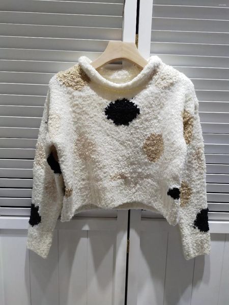 Pulls pour femmes 2023 Mode à manches longues Sexy Casual Laine Mélangée Polka Dot Jacquard Motif Pull tricoté 1115