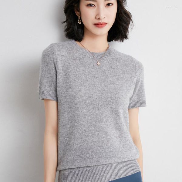 Pulls pour femmes 2023 Haute Qualité Femmes O Cou À Manches Courtes Délicat Pull En Laine De Cachemire Doux De Base Pull Solide Couleur T-shirts